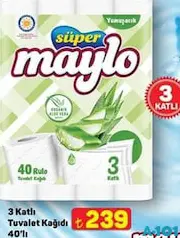 MAYLO 3 KATLI TUVALET KAĞIDI 40'LI fiyat ve kampanya bilgisi
